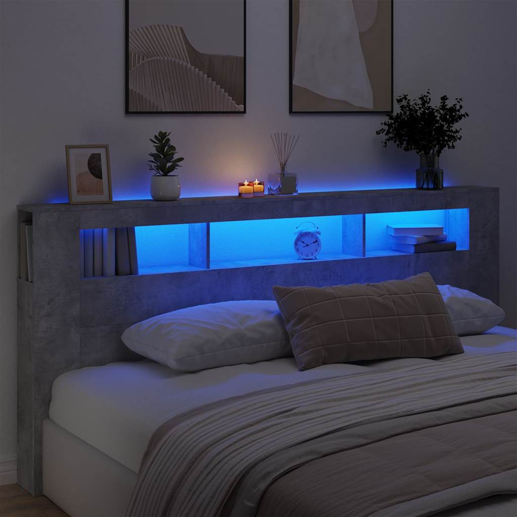 JUNG Vida LED-Kopfteil Betongrau 220x18,5x103,5 cm Holzwerkstoff