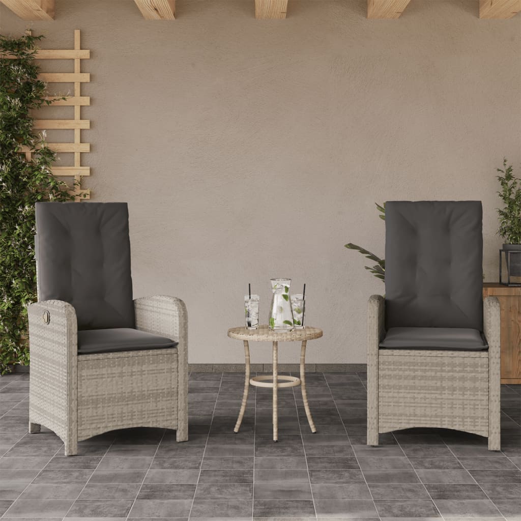 JUNG Vida Gartensessel mit Kissen 2 Stk. Verstellbar Hellgrau Poly Rattan