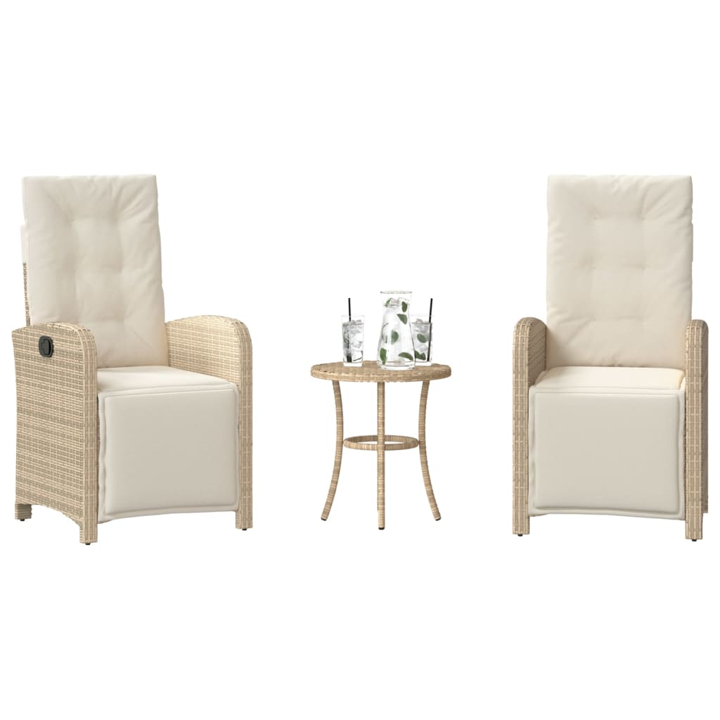 JUNG Vida 3-tlg. Bistro-Set mit Kissen Beige Poly Rattan