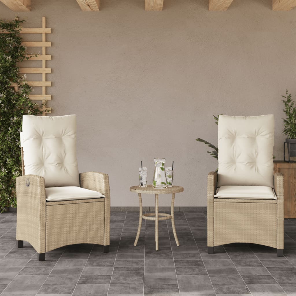 JUNG Vida Gartensessel mit Kissen 2 Stk. Verstellbar Beige Poly Rattan
