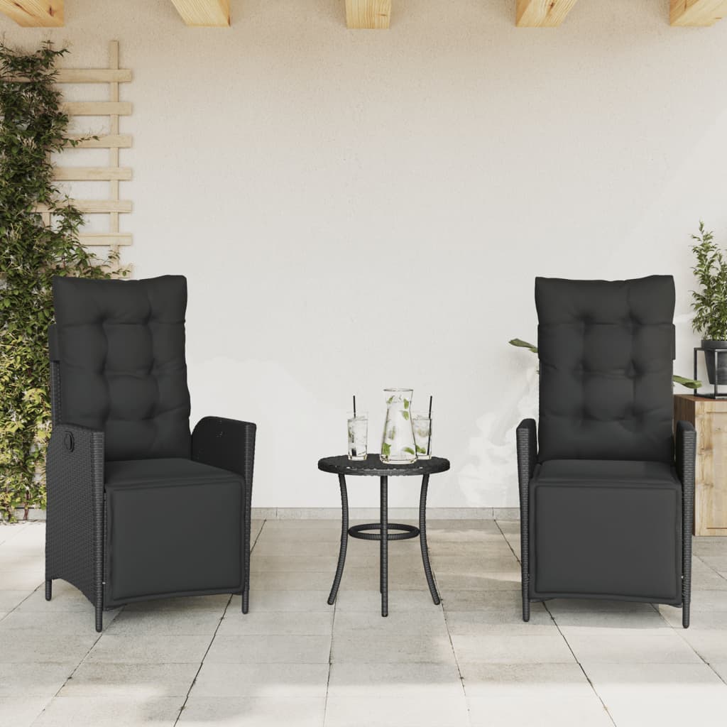 JUNG Vida Gartensessel mit Fußteil 2 Stk. Verstellbar Schwarz Poly Rattan
