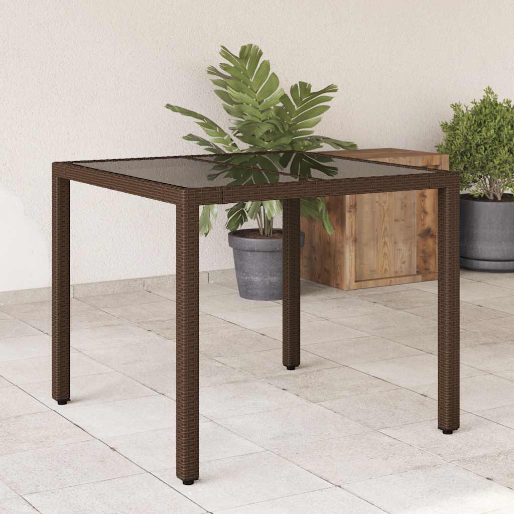 JUNG Vida Gartentisch mit Glasplatte Braun 90x90x75 cm Poly Rattan