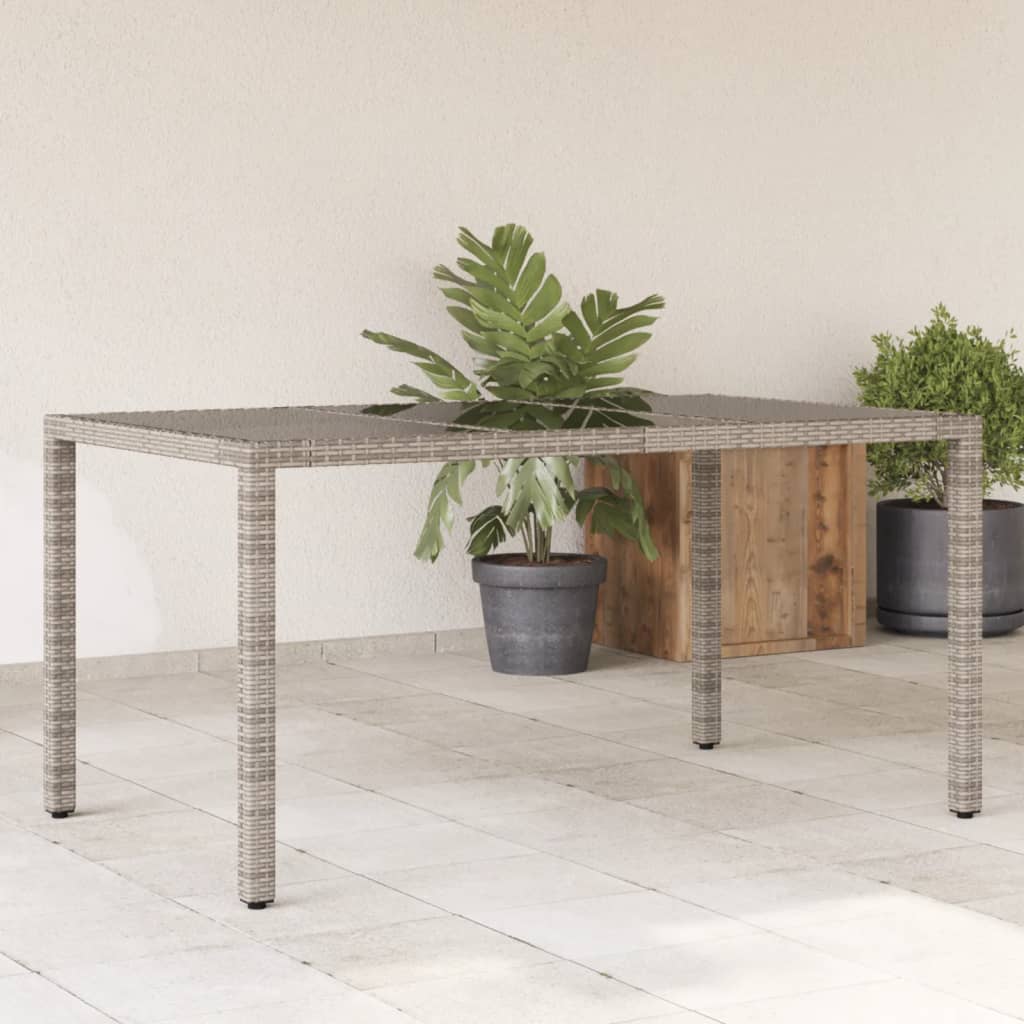JUNG Vida Gartentisch mit Glasplatte Grau 150x90x75 cm Poly Rattan