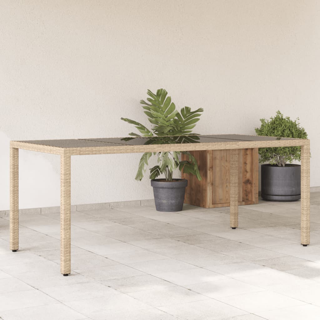 JUNG Vida Gartentisch mit Glasplatte Beige 190x90x75 cm Poly Rattan