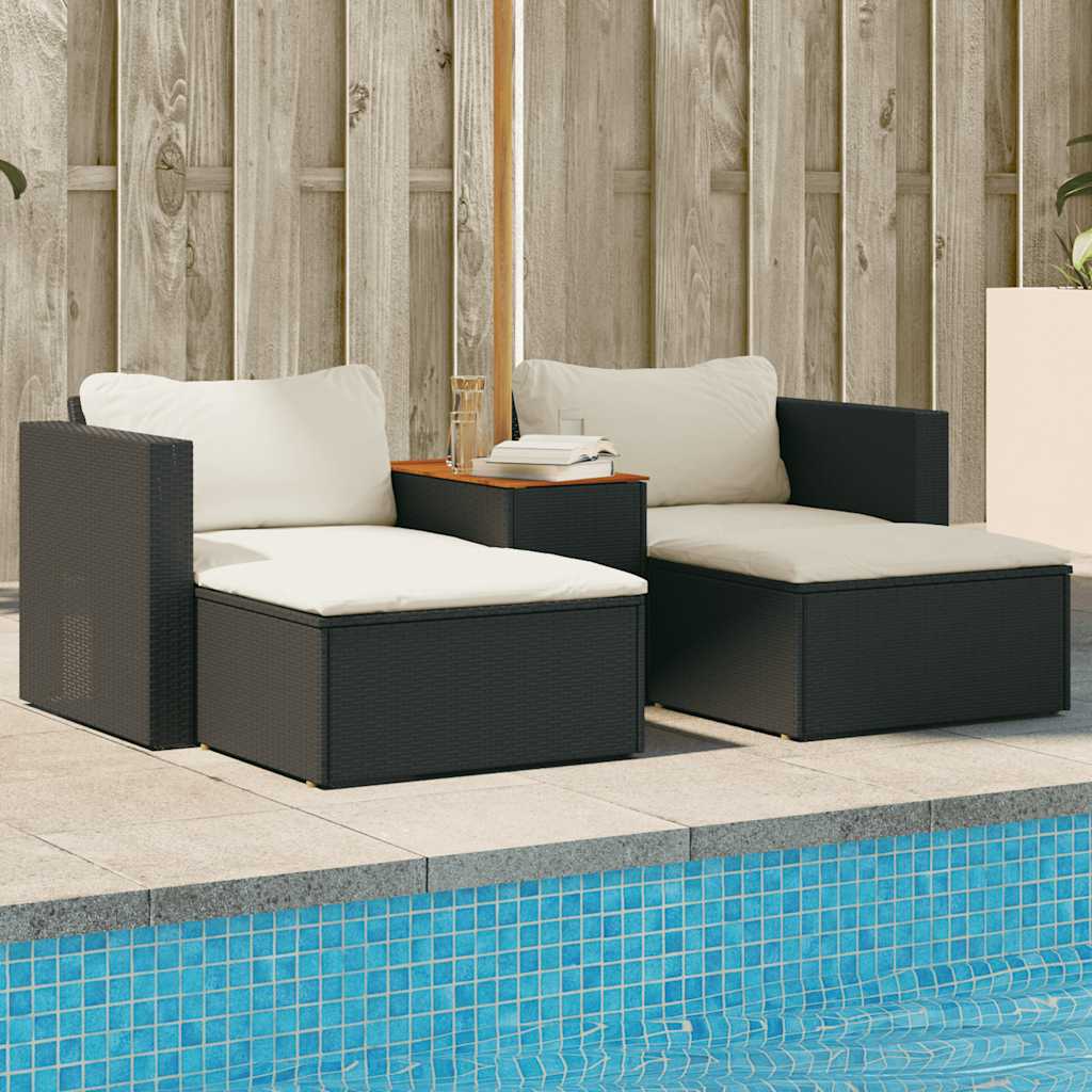 JUNG Vida 5tlg. Garten-Sofagarnitur mit Kissen Schwarz Poly Rattan Akazie