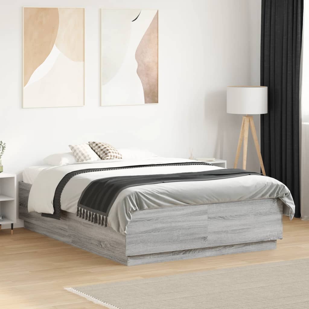 JUNG Vida Bettgestell mit LED Grau Sonoma 135x190 cm Holzwerkstoff