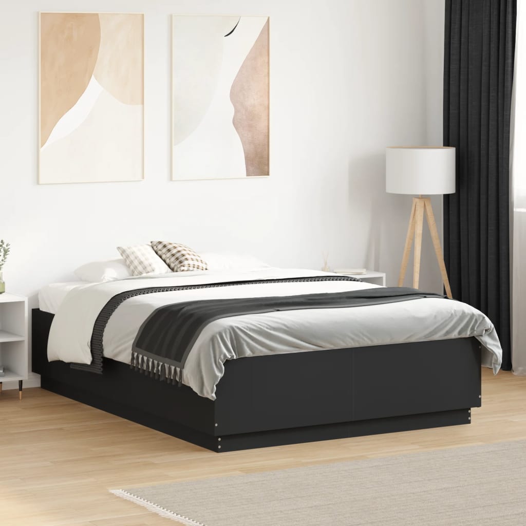JUNG Vida Bettgestell mit LED Schwarz 120x190 cm Holzwerkstoff