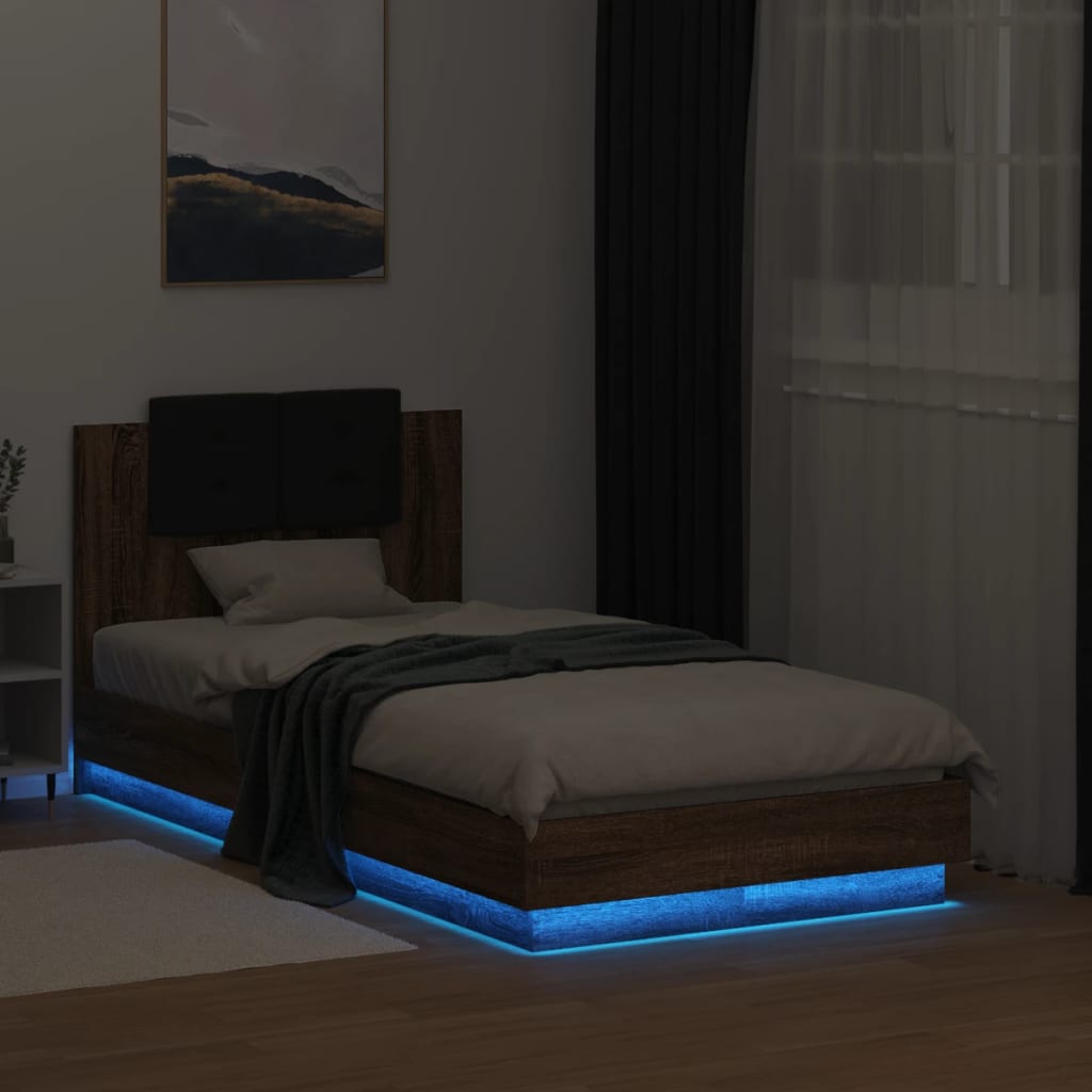 JUNG Vida Bettgestell mit Kopfteil und LED-Leuchten Braun Eiche 75x190 cm
