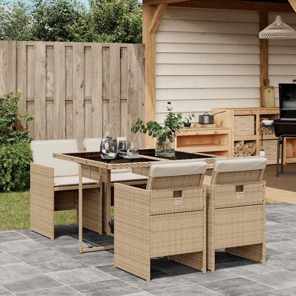 JUNG Vida 5-tlg. Garten-Essgruppe mit Kissen Beige Poly Rattan