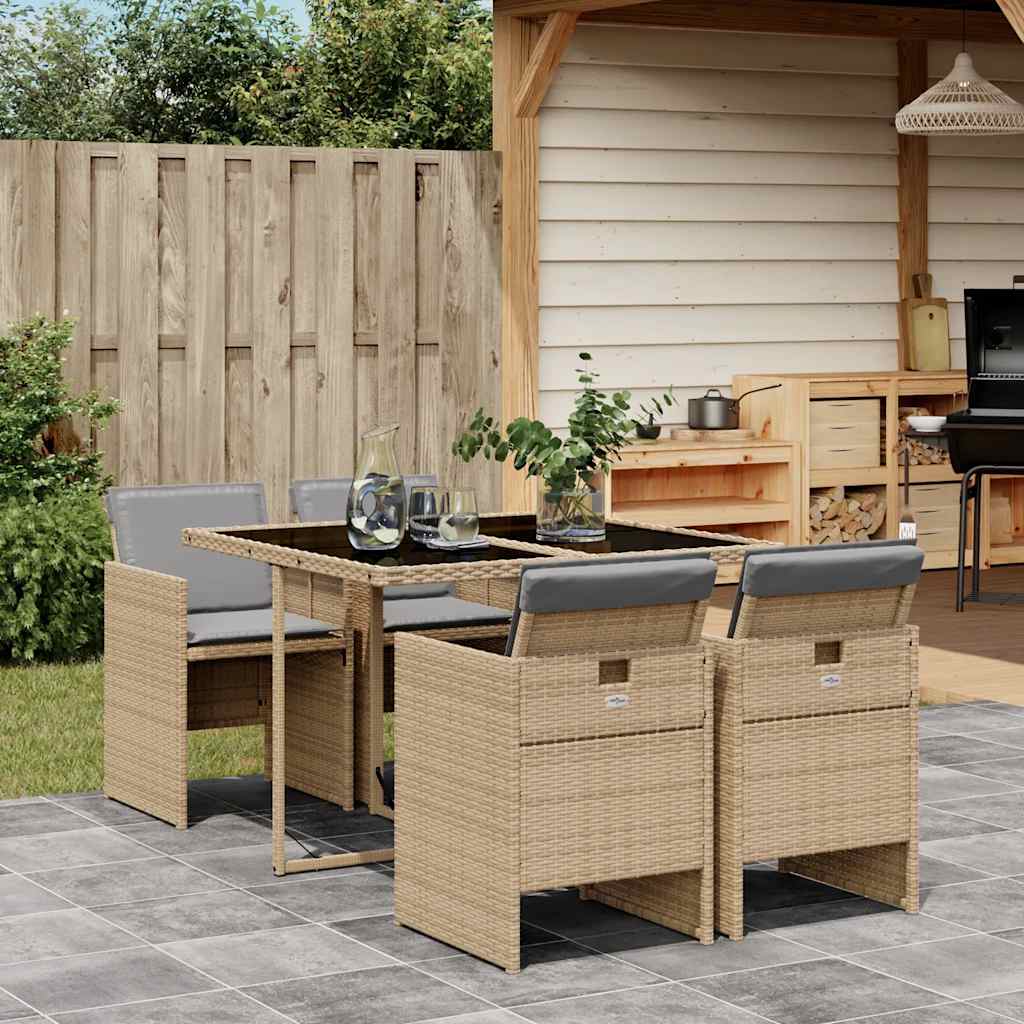 JUNG Vida 5-tlg. Garten-Essgruppe mit Kissen Beigemischung Poly Rattan