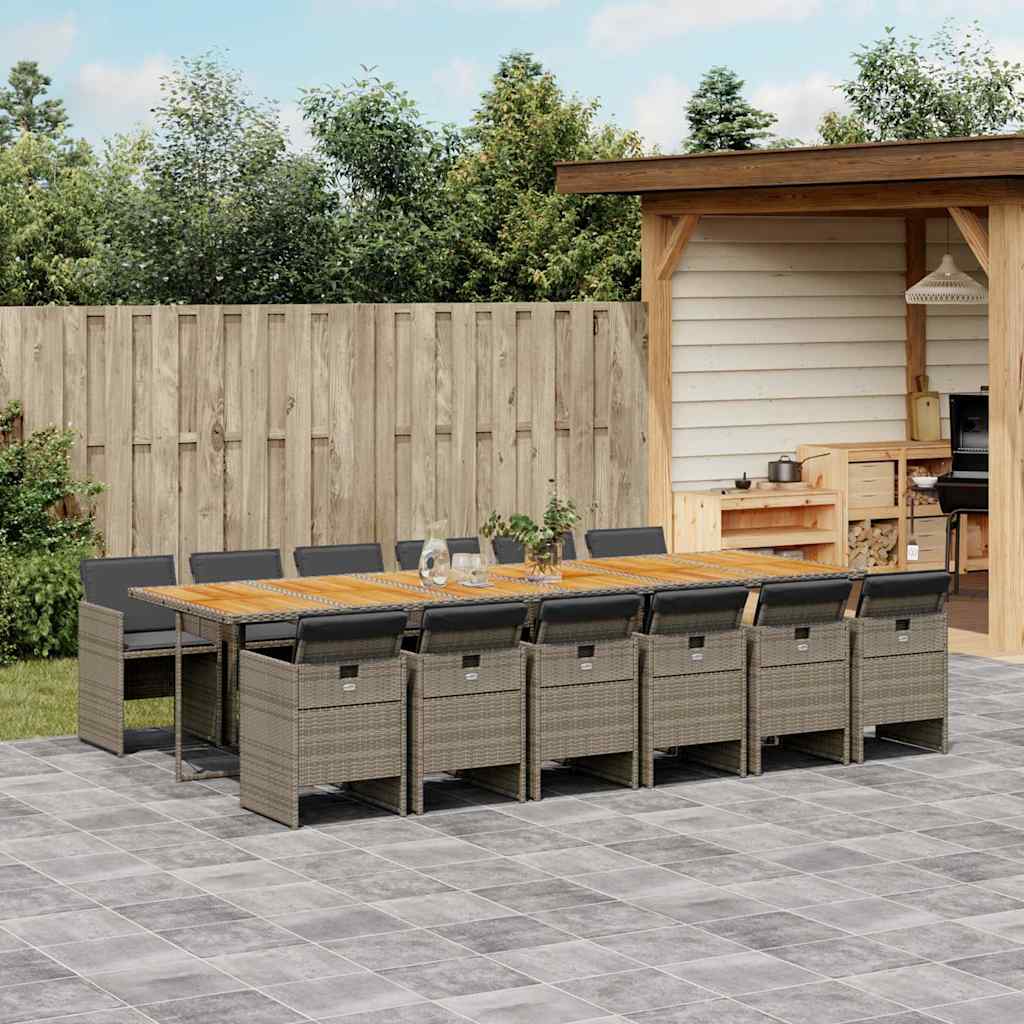 JUNG Vida 13-tlg. Garten-Essgruppe mit Kissen Grau Poly Rattan