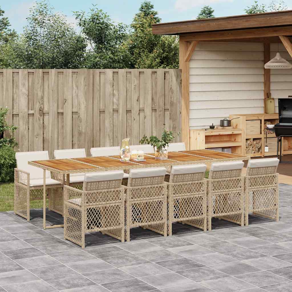 JUNG Vida 11-tlg. Garten-Essgruppe mit Kissen Beige Poly Rattan