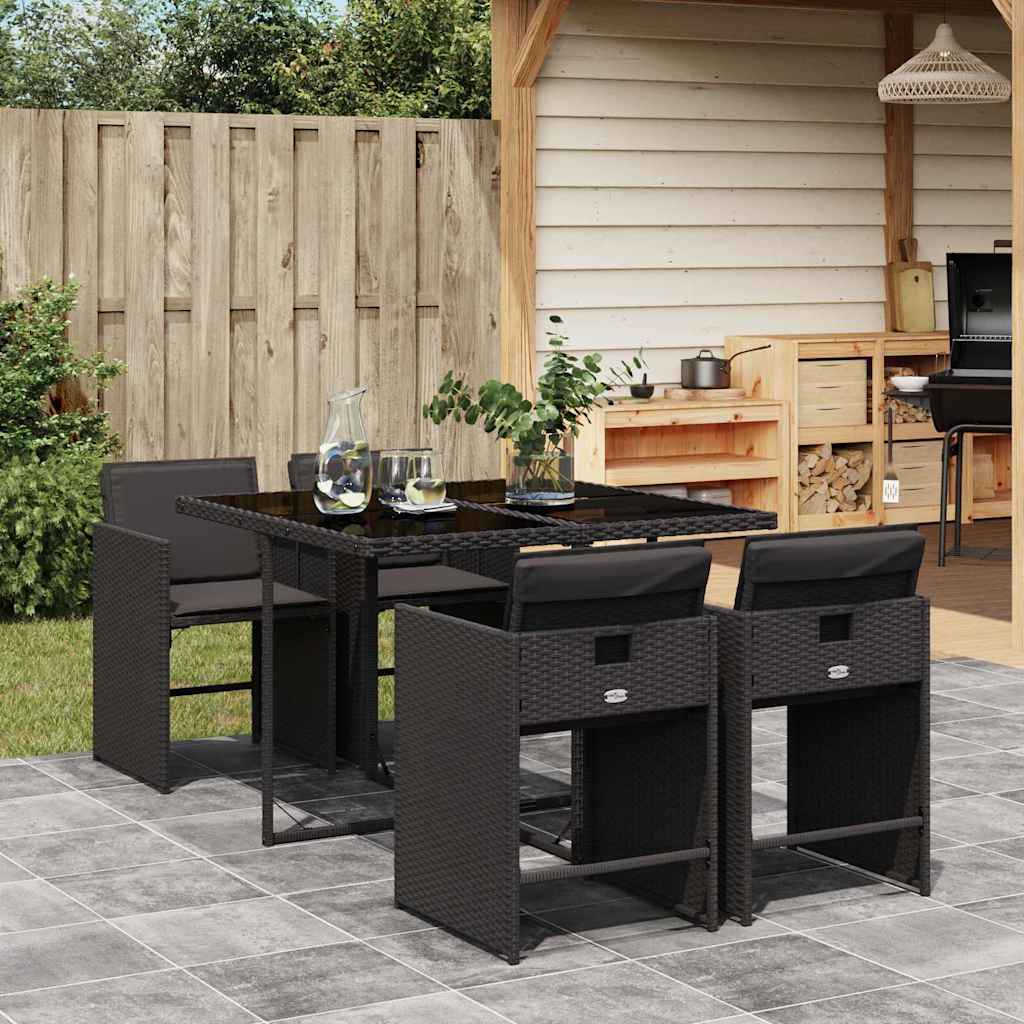 JUNG Vida 5-tlg. Garten-Essgruppe mit Kissen Schwarz Poly Rattan