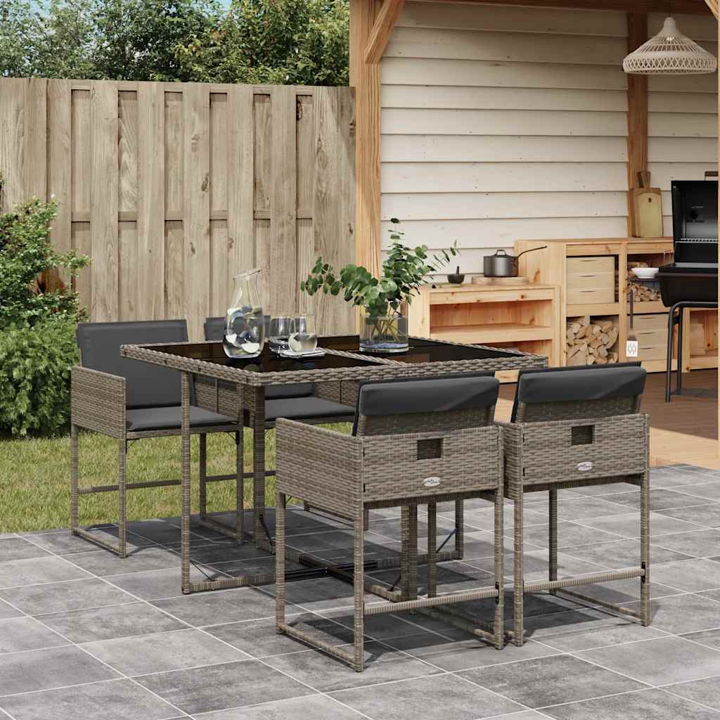 JUNG Vida 5-tlg. Garten-Essgruppe mit Kissen Grau Poly Rattan