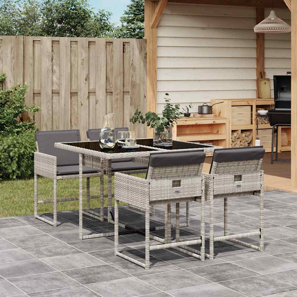 JUNG Vida 5-tlg. Garten-Essgruppe mit Kissen Hellgrau Poly Rattan