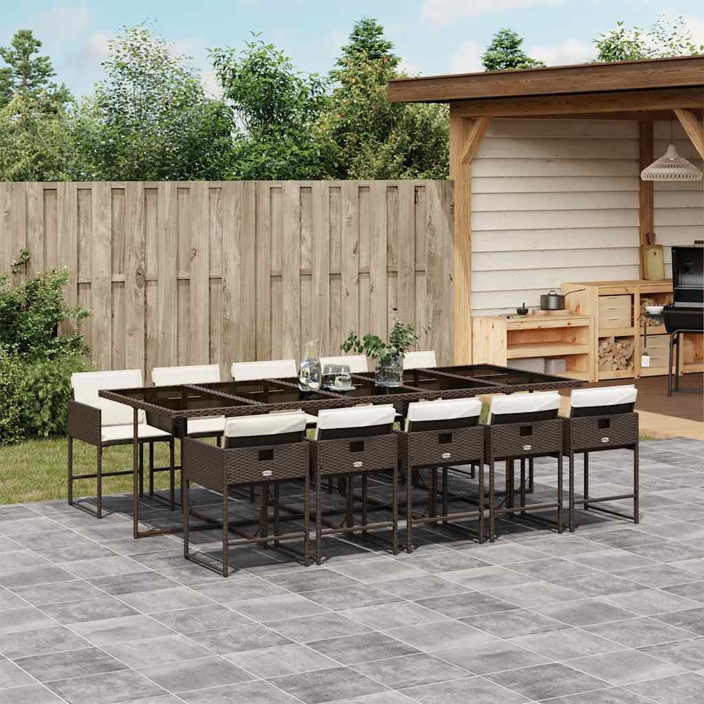 JUNG Vida 11-tlg. Garten-Essgruppe mit Kissen Braun Poly Rattan