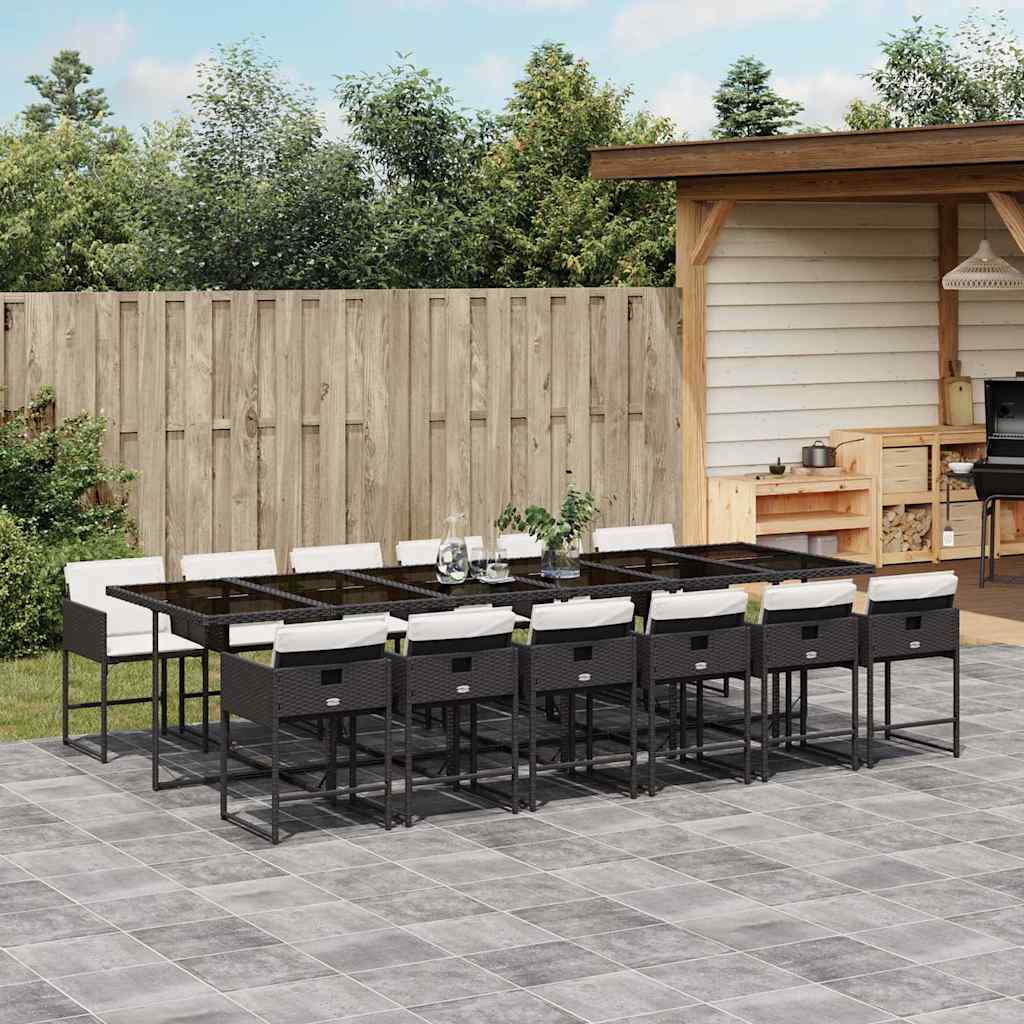JUNG Vida 13-tlg. Garten-Essgruppe mit Kissen Schwarz Poly Rattan