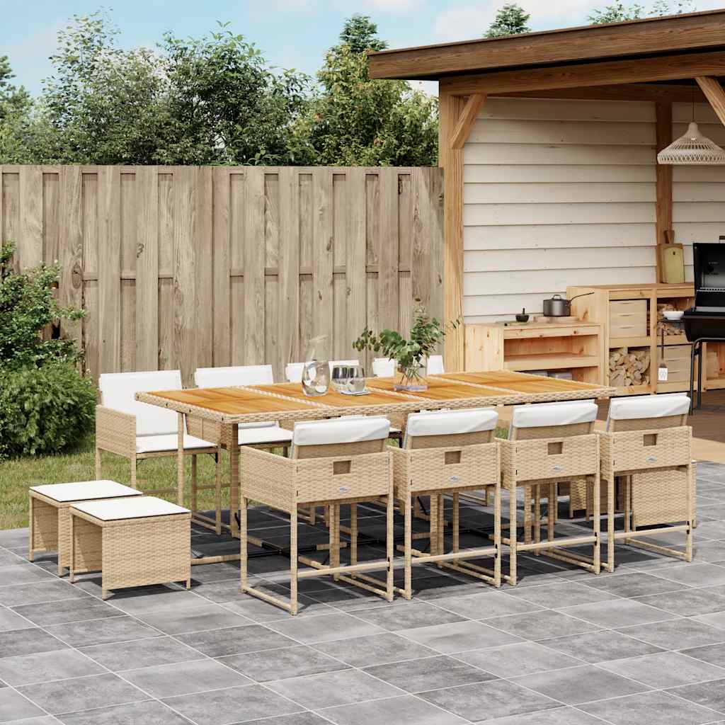 JUNG Vida 13-tlg. Garten-Essgruppe mit Kissen Beige Poly Rattan