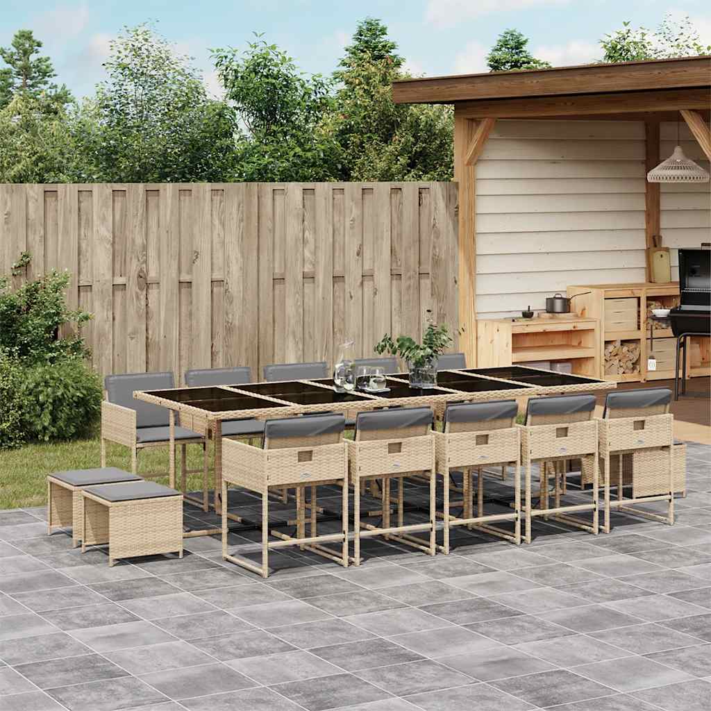 JUNG Vida 15-tlg. Garten-Essgruppe mit Kissen Beigemischung Poly Rattan