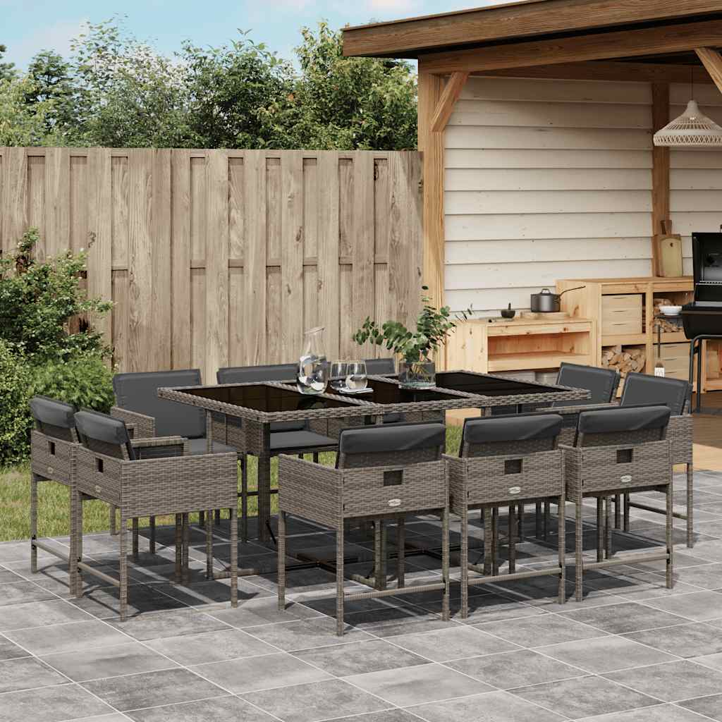 JUNG Vida 11-tlg. Garten-Essgruppe mit Kissen Grau Poly Rattan