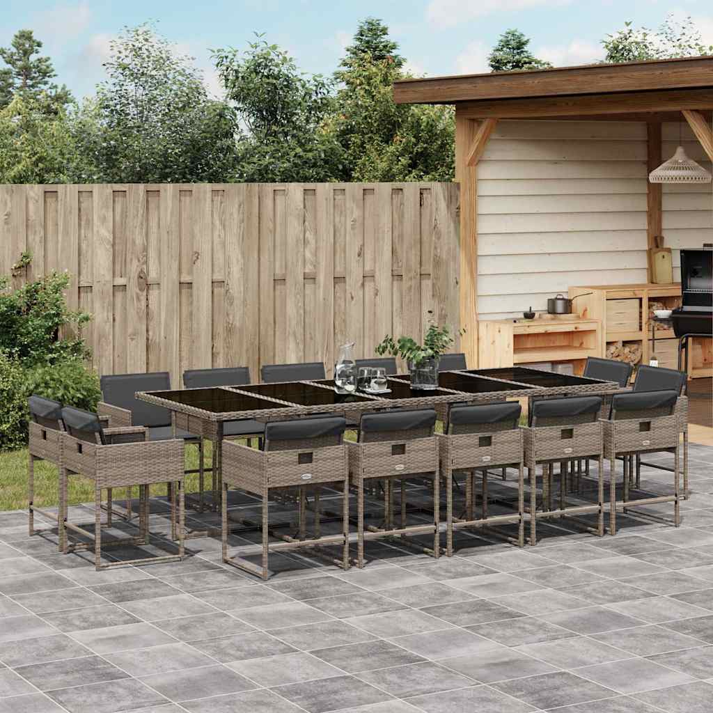 JUNG Vida 15-tlg. Garten-Essgruppe mit Kissen Grau Poly Rattan