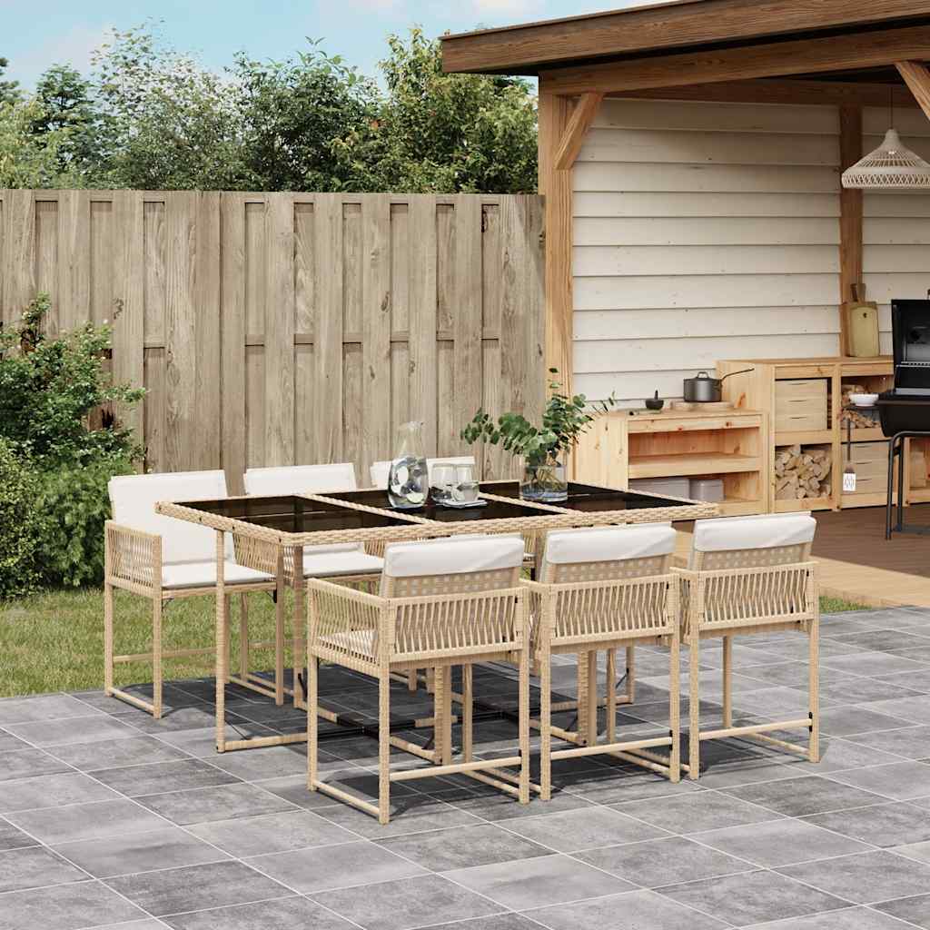 JUNG Vida 7-tlg. Garten-Essgruppe mit Kissen Beige Poly Rattan