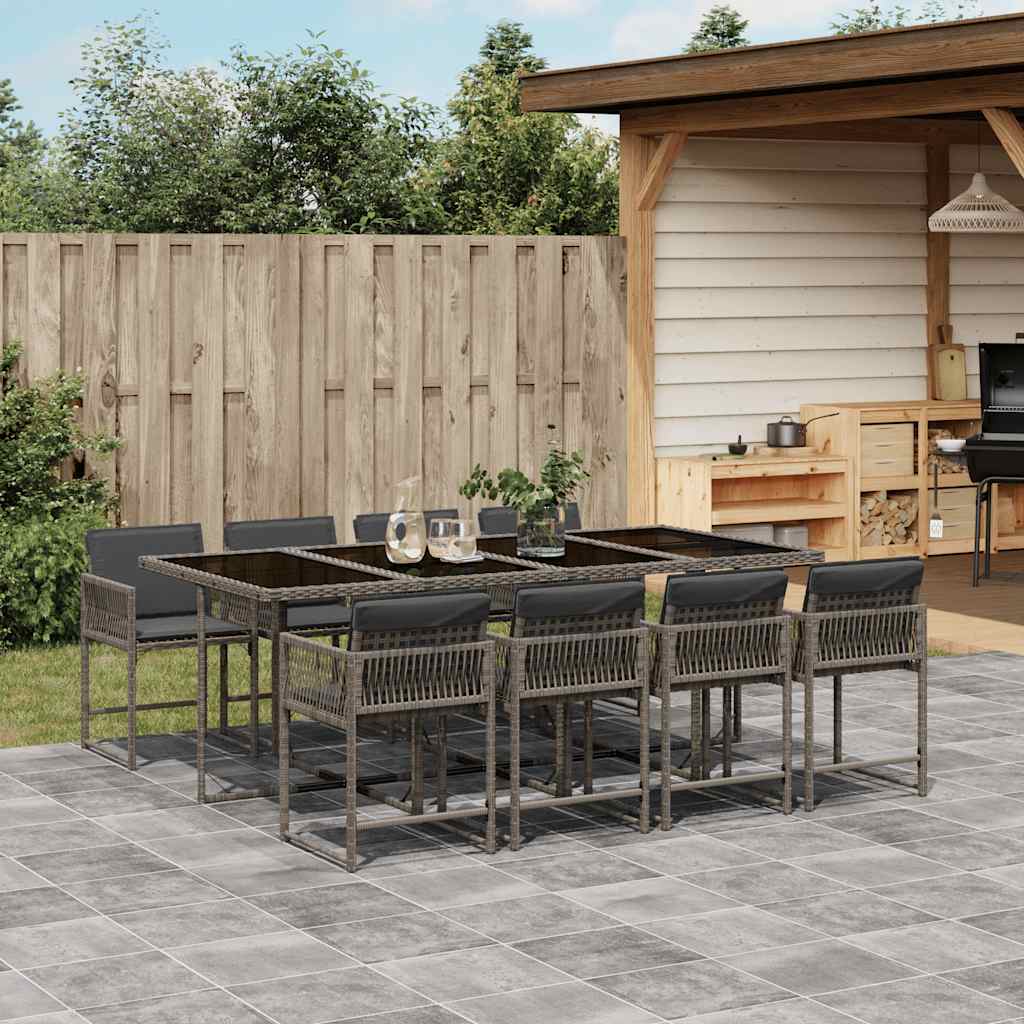 JUNG Vida 9-tlg. Garten-Essgruppe mit Kissen Grau Poly Rattan