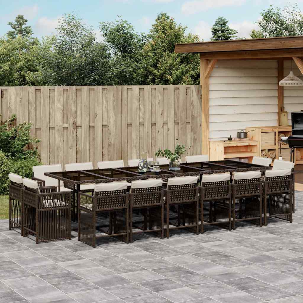 JUNG Vida 17-tlg. Garten-Essgruppe mit Kissen Braun Poly Rattan