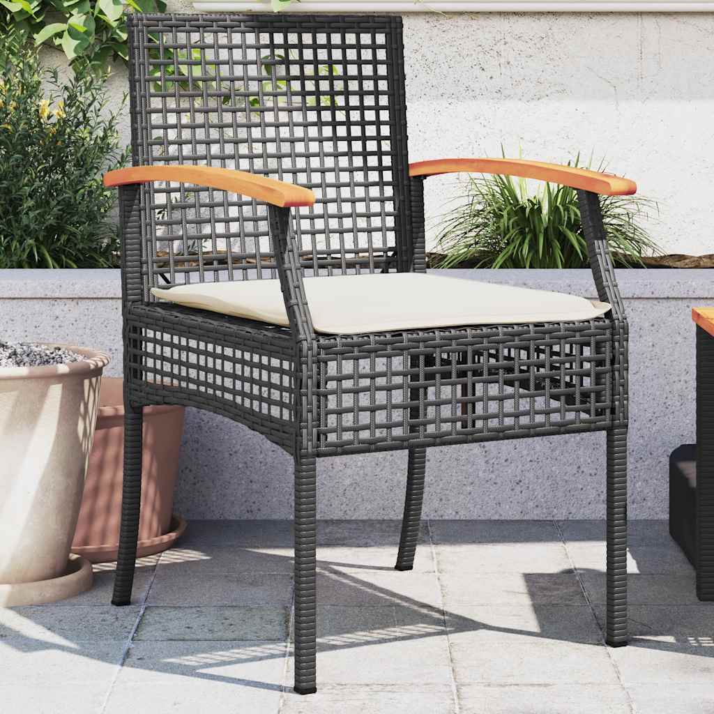 JUNG Vida Gartenstühle mit Kissen 2 Stk. Schwarz Poly Rattan Akazienholz