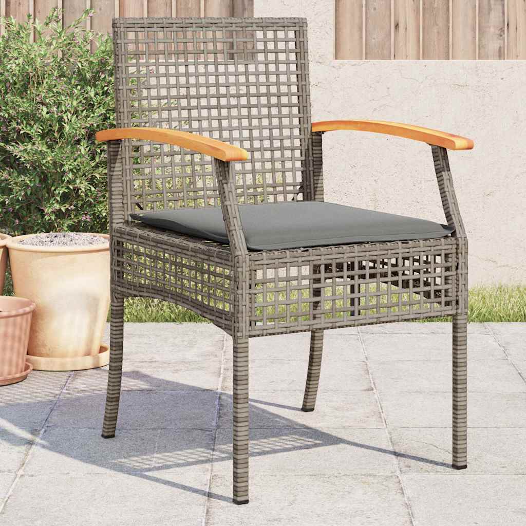 JUNG Vida Gartenstühle mit Kissen 4 Stk. Grau Poly Rattan Akazienholz
