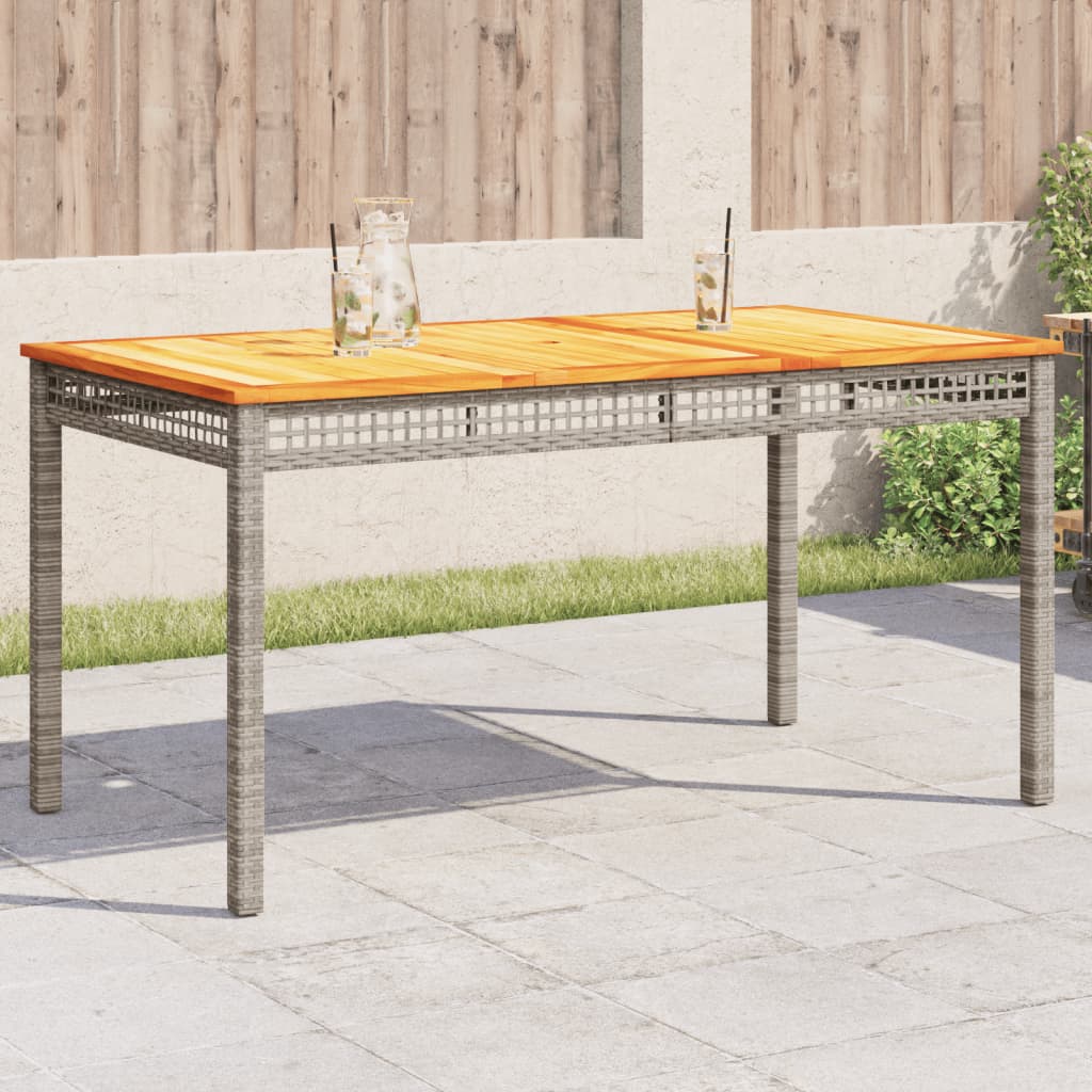 JUNG Vida Gartentisch Grau 140x80x75 cm Poly Rattan Akazienholz