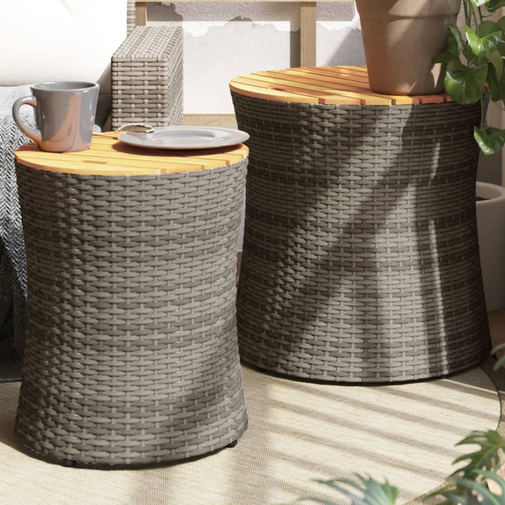 JUNG Vida Garten-Beistelltische 2 Stk. mit Holzplatte Grau Poly Rattan