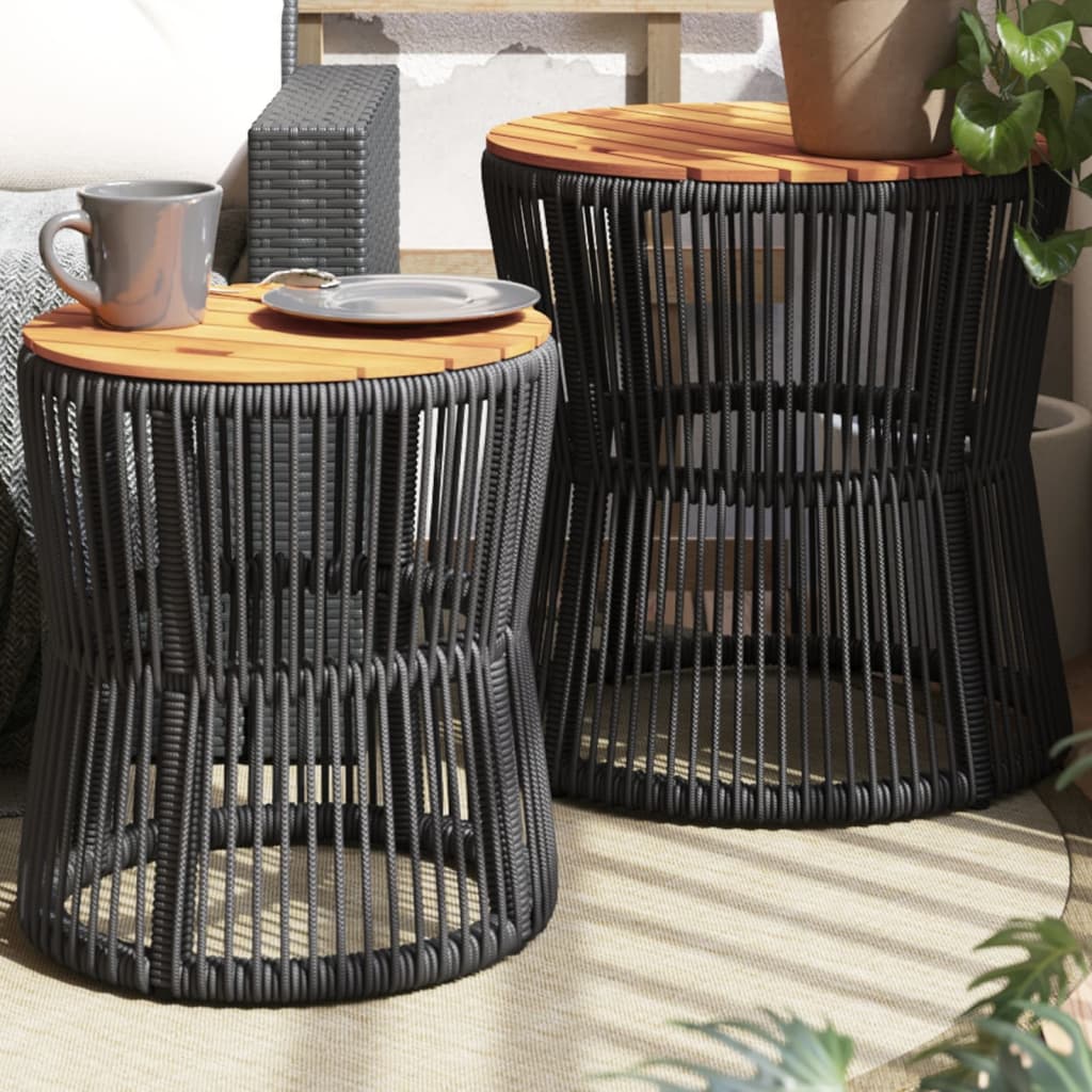 JUNG Vida Garten-Beistelltische 2 Stk. mit Holzplatte Schwarz Poly Rattan