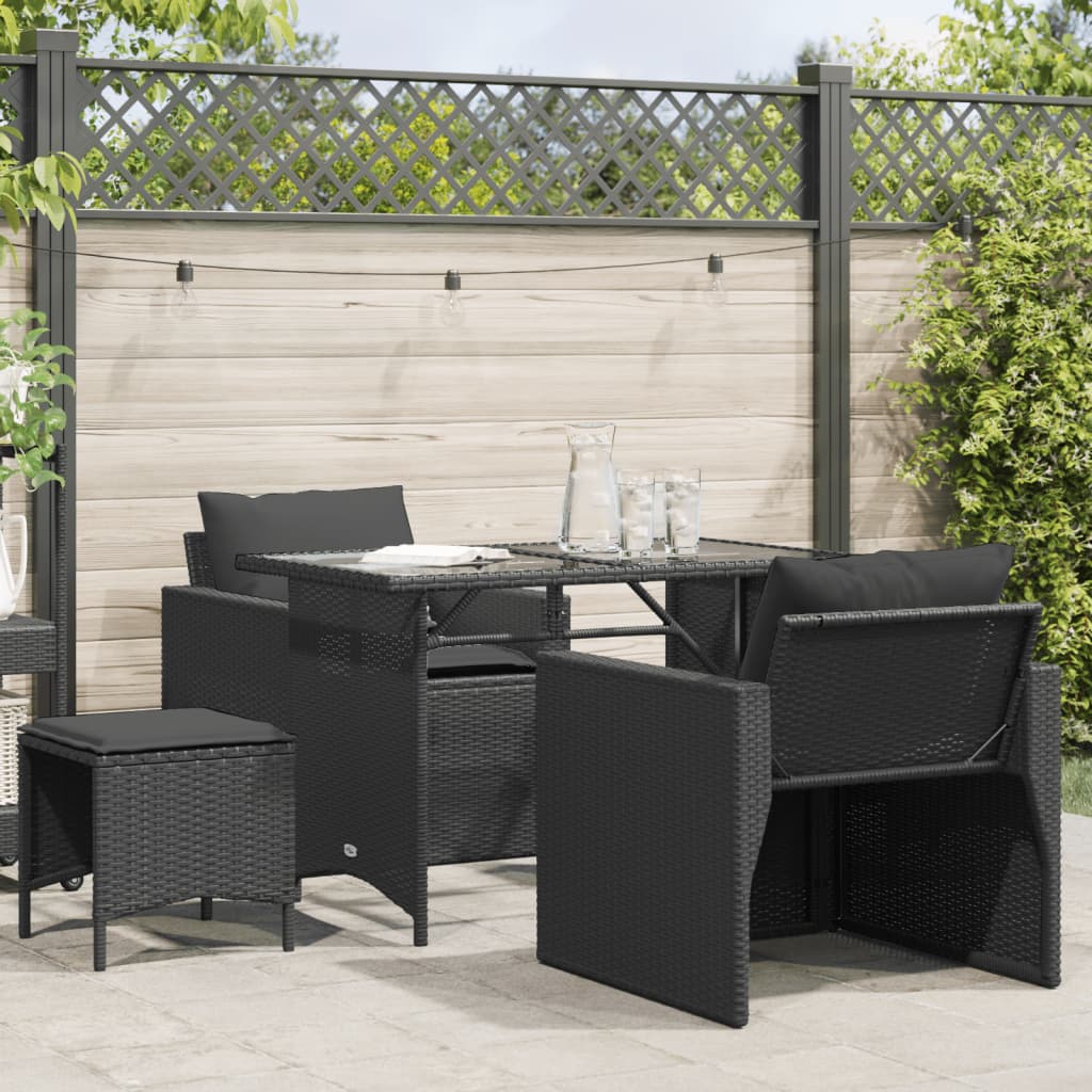 JUNG Vida 4-tlg. Garten-Sofagarnitur mit Kissen Schwarz Poly Rattan