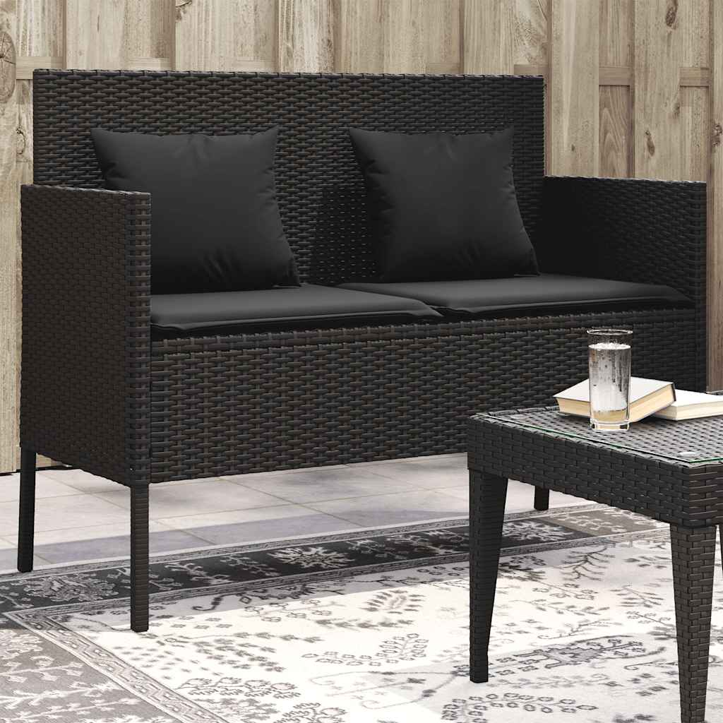 JUNG Vida Gartenbank mit Kissen Schwarz Poly Rattan