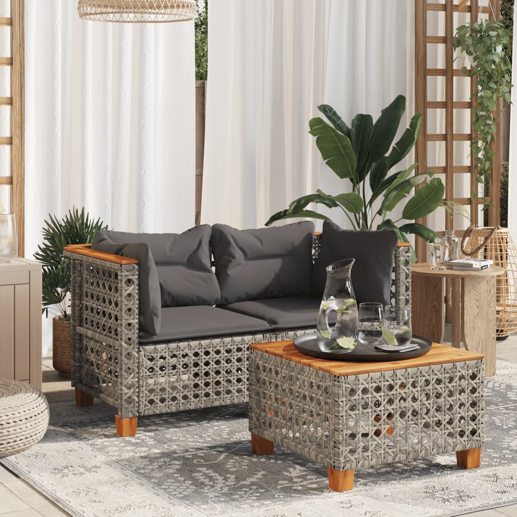 JUNG Vida Garten-Ecksofas mit Kissen 2 Stk. Grau Poly Rattan