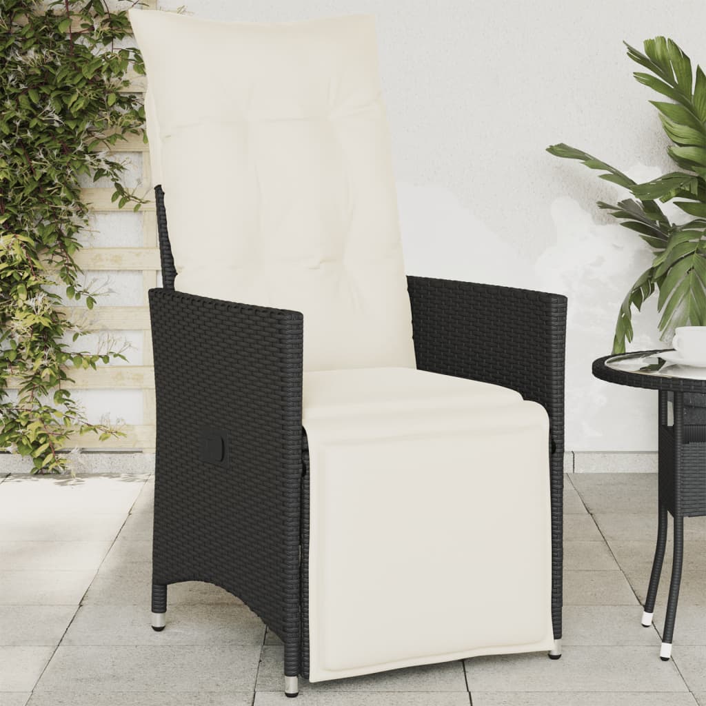 JUNG Vida Gartensessel Verstellbar mit Kissen Schwarz Poly Rattan