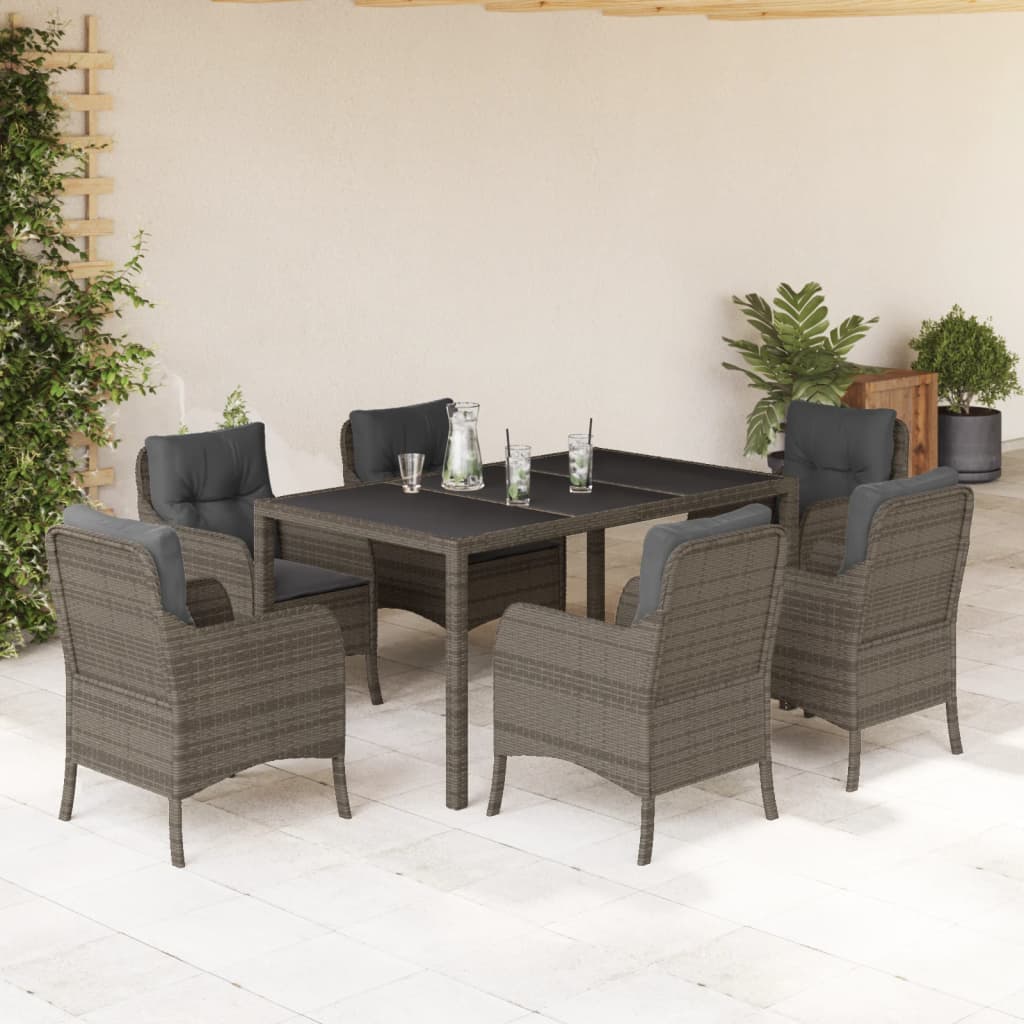JUNG Vida 7-tlg. Garten-Essgruppe mit Kissen Grau Poly Rattan