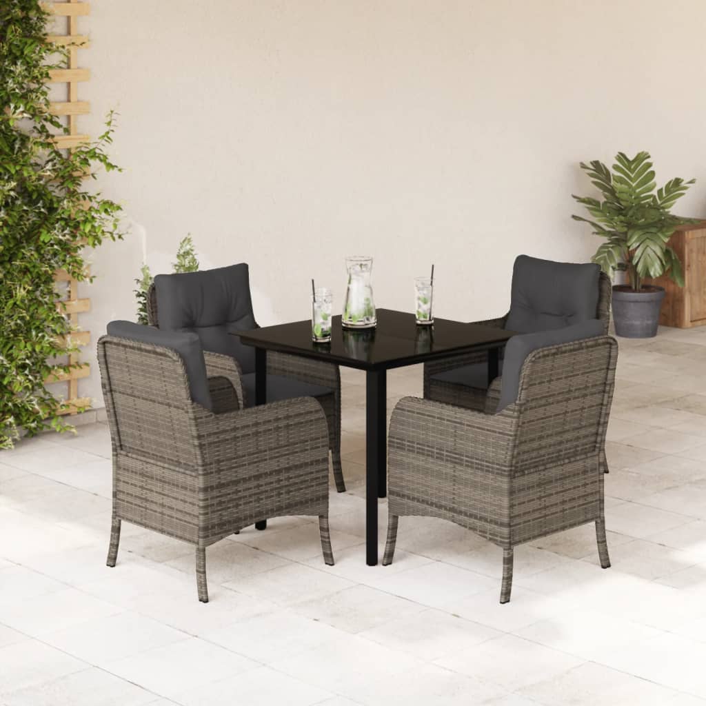 JUNG Vida 5-tlg. Garten-Essgruppe mit Kissen Grau Poly Rattan