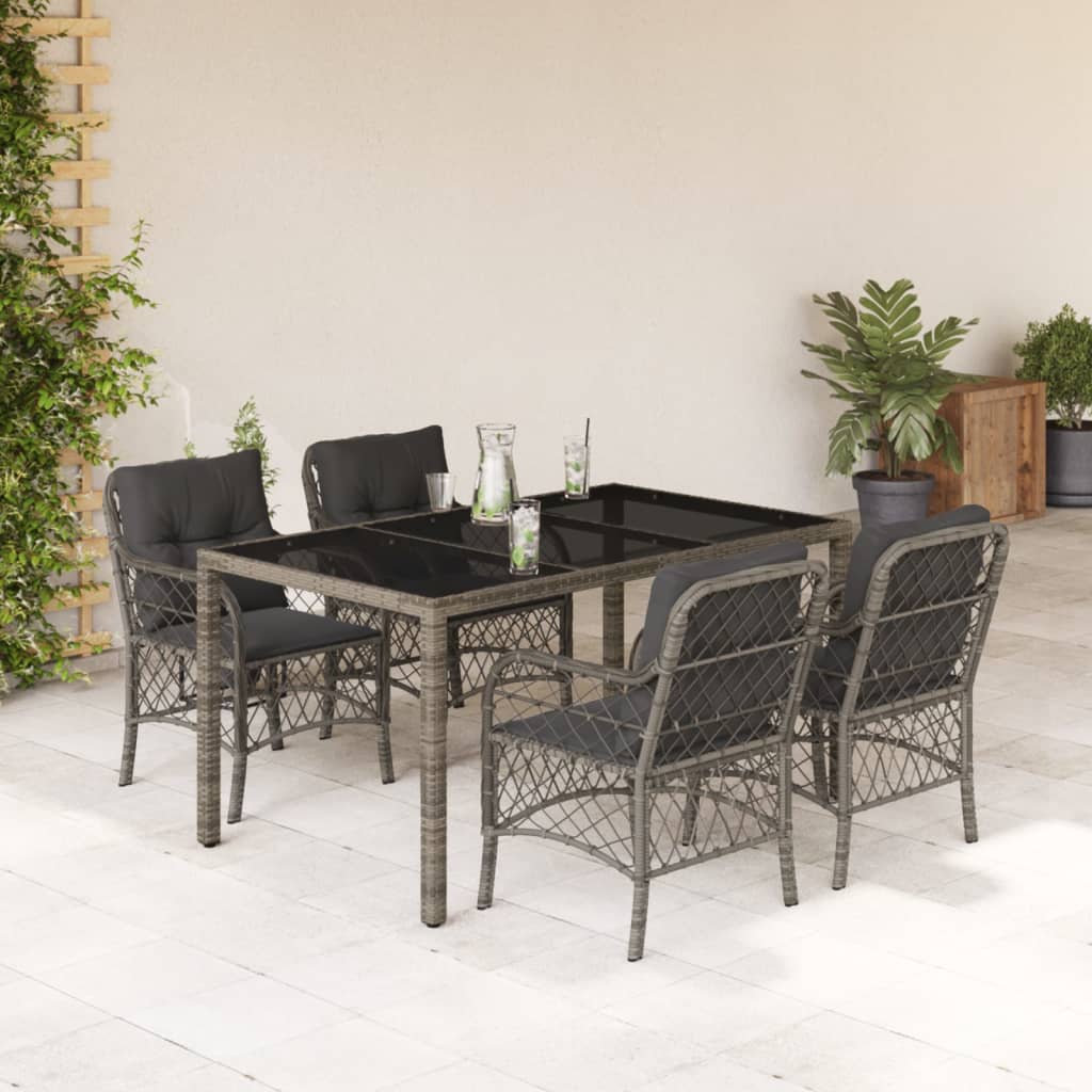 JUNG Vida 5-tlg. Garten-Essgruppe mit Kissen Grau Poly Rattan