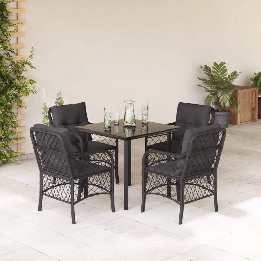 JUNG Vida 5-tlg. Garten-Essgruppe mit Kissen Schwarz Poly Rattan