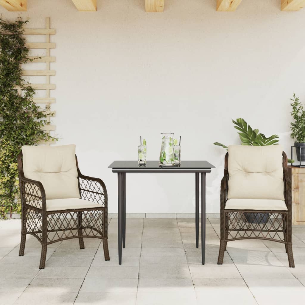 JUNG Vida 3-tlg. Bistro-Set mit Kissen Braun Poly Rattan