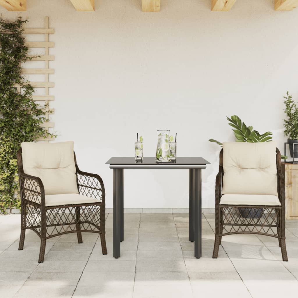JUNG Vida 3-tlg. Bistro-Set mit Kissen Braun Poly Rattan