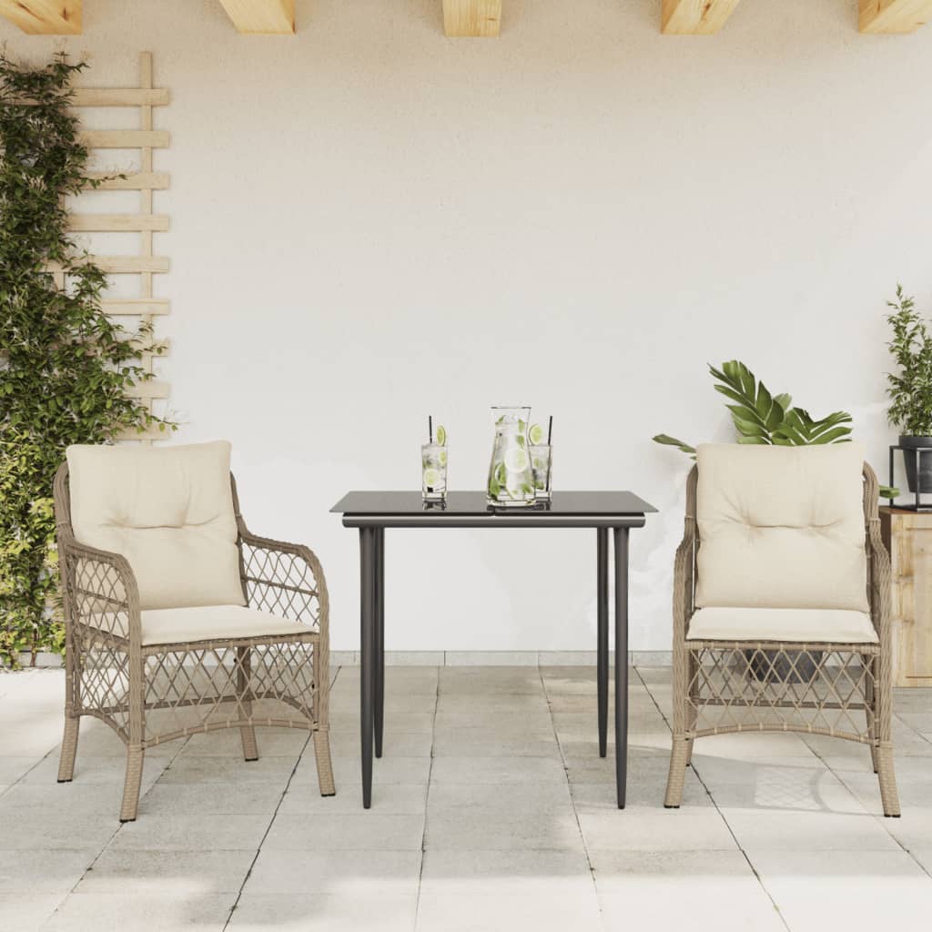 JUNG Vida 3-tlg. Bistro-Set mit Kissen Beige Poly Rattan