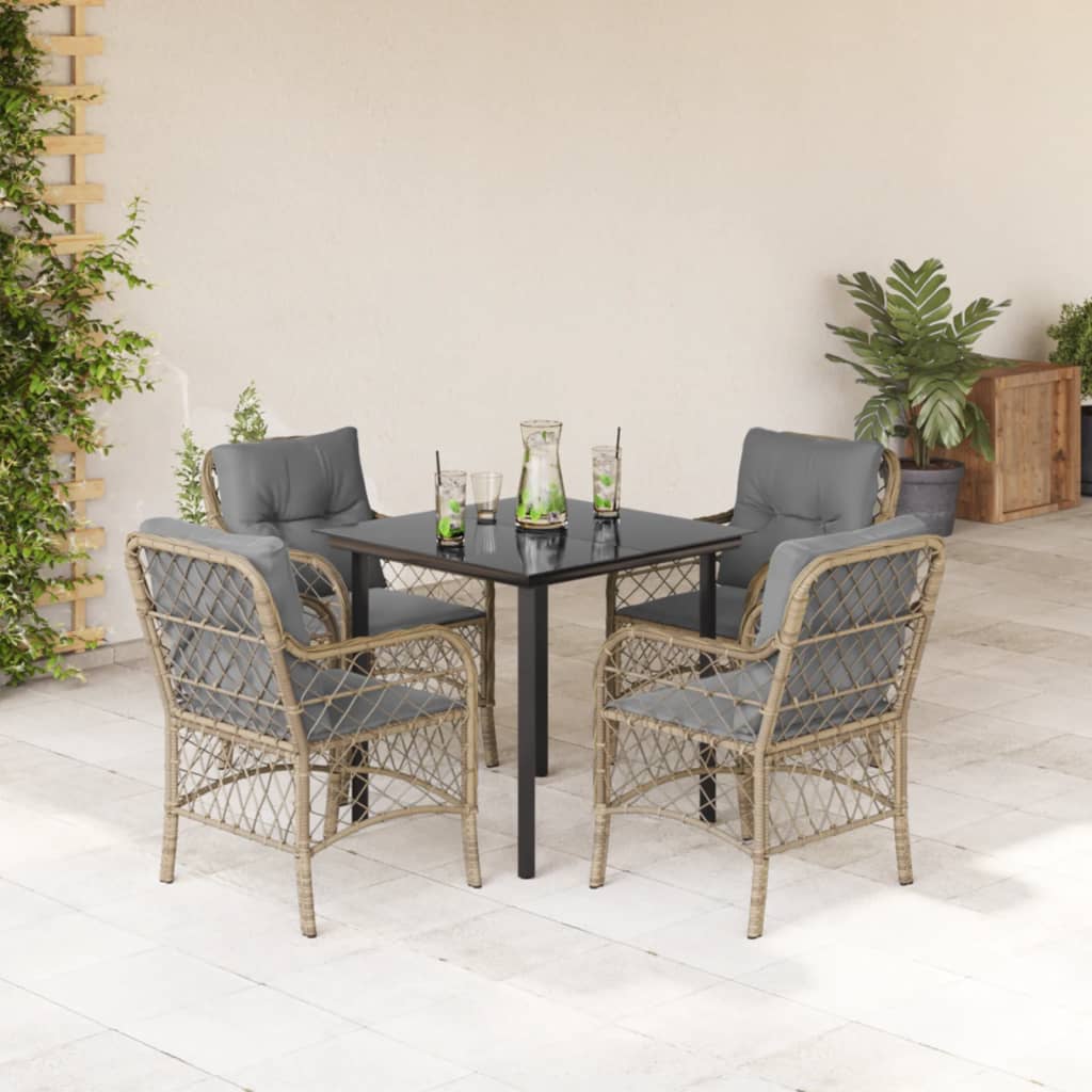 JUNG Vida 5-tlg. Garten-Essgruppe mit Kissen Beigemischung Poly Rattan