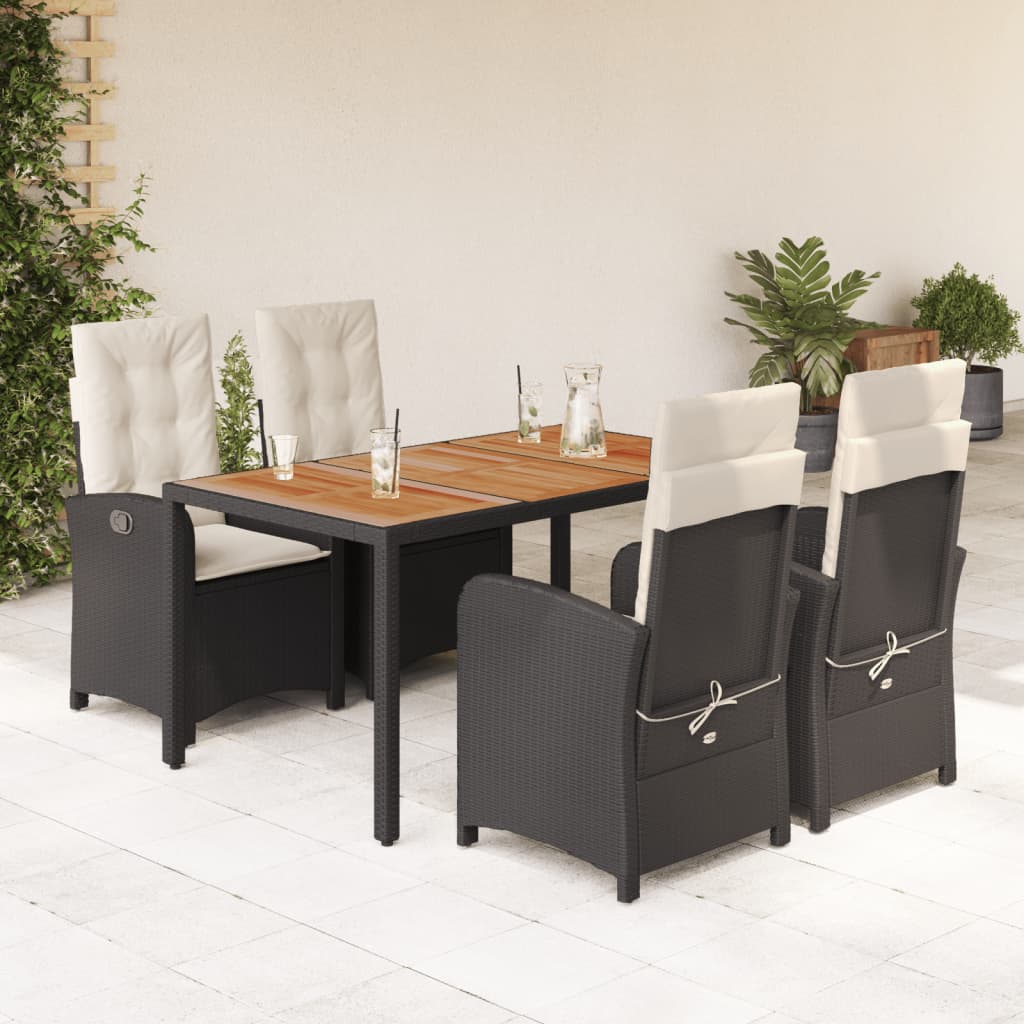 JUNG Vida 5-tlg. Garten-Essgruppe mit Kissen Schwarz Poly Rattan