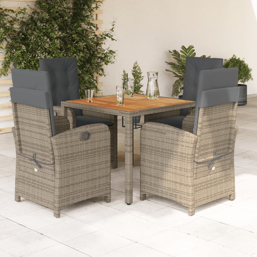 JUNG Vida 5-tlg. Garten-Essgruppe mit Kissen Grau Poly Rattan