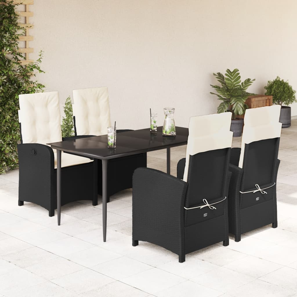 JUNG Vida 5-tlg. Garten-Essgruppe mit Kissen Schwarz Poly Rattan