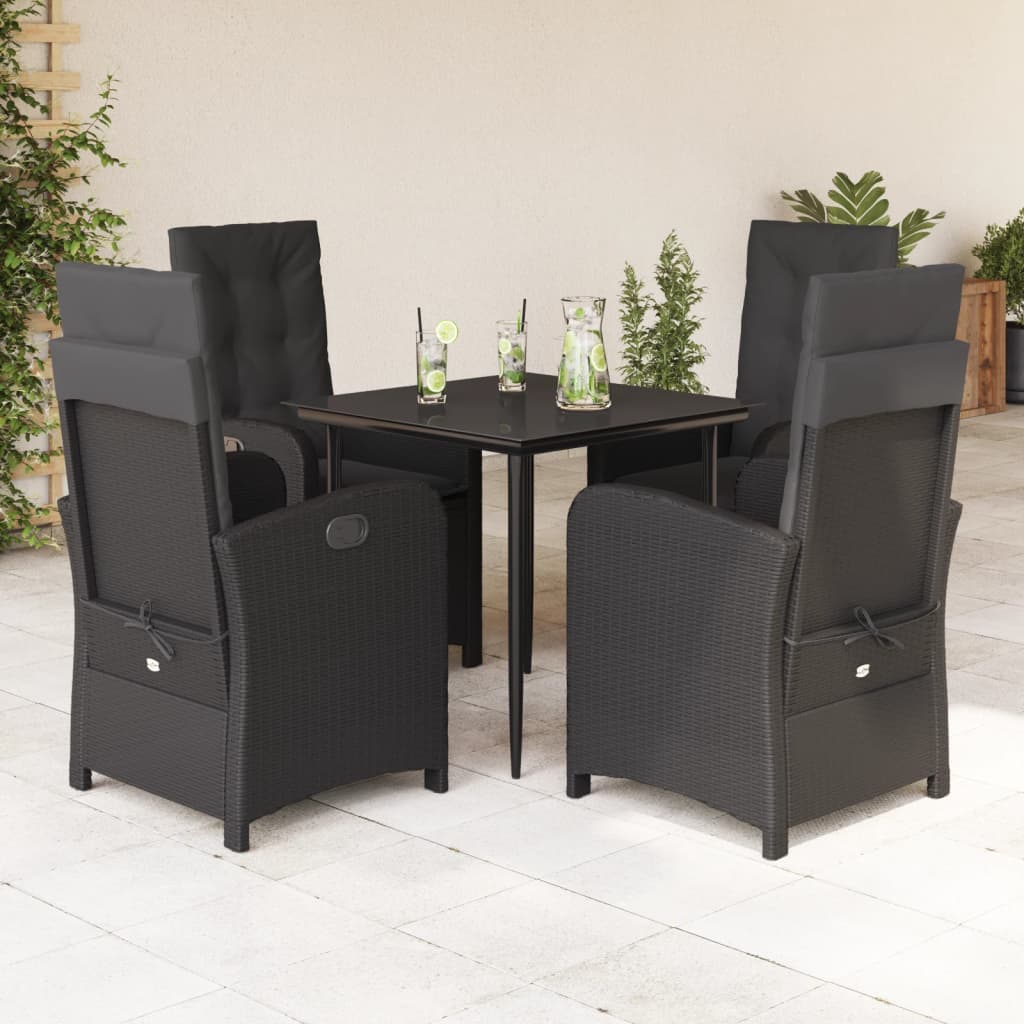 JUNG Vida 5-tlg. Garten-Essgruppe mit Kissen Schwarz Poly Rattan
