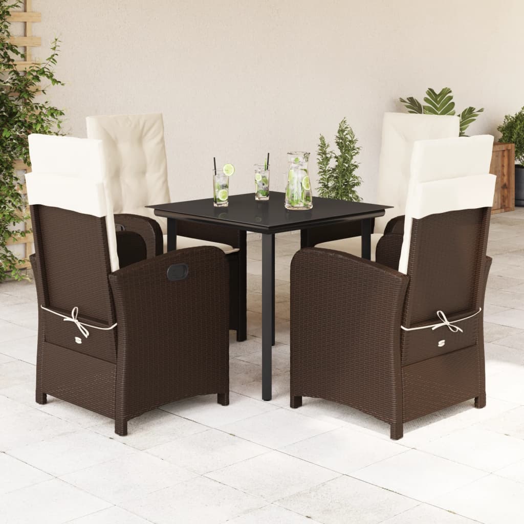 JUNG Vida 5-tlg. Garten-Essgruppe mit Kissen Braun Poly Rattan